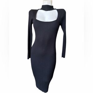 Almost Famous Black Long Sleeve Ribbed Dress